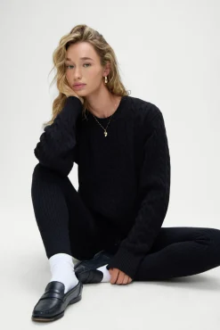 Tops|Cloud Knits^Frankies Bikinis Varsity Cable Knit Sweater Black