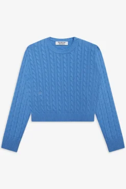 Tops|Cloud Knits^Frankies Bikinis Varsity Cable Knit Sweater Blue Moon