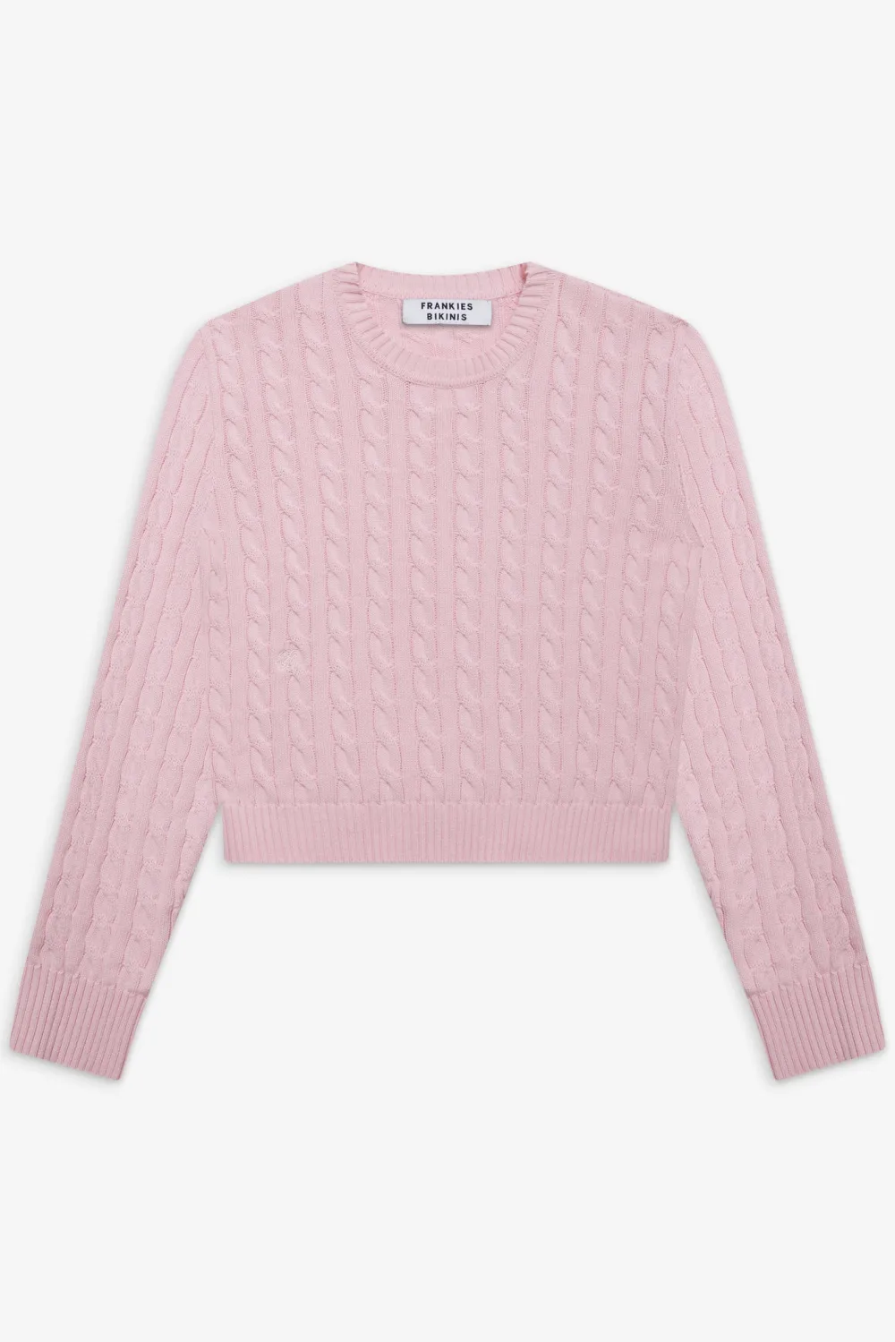 Tops|Cloud Knits^Frankies Bikinis Varsity Cable Knit Sweater Cozy Pink