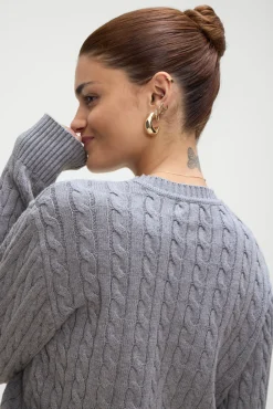 Tops|Cloud Knits^Frankies Bikinis Varsity Cable Knit Sweater Rain Cloud