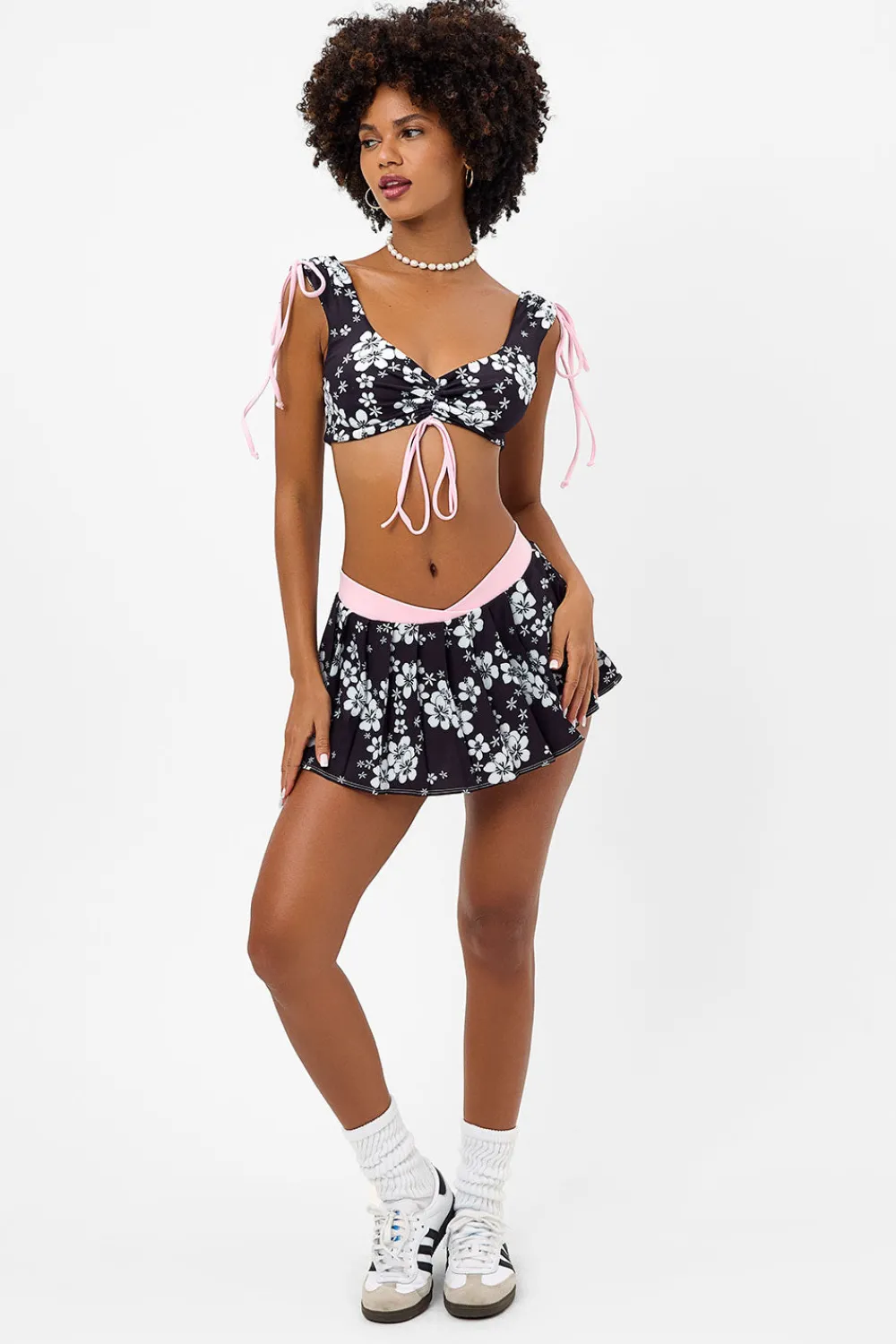 Active^Frankies Bikinis Windy Floral Tennis Skirt Plush Plumeria