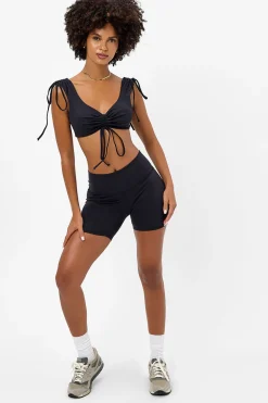 Active^Frankies Bikinis Windy Ruched Crop Top Black