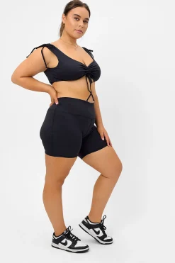 Active^Frankies Bikinis Windy Ruched Crop Top Black