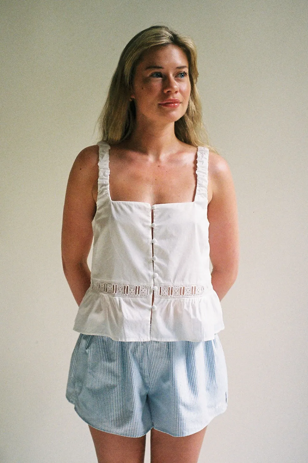 Tops|Matching Sets^Frankies Bikinis X DJERF AVENUE Airy Poplin Buttoned Top White