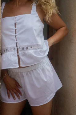 Bottoms|Matching Sets^Frankies Bikinis X DJERF AVENUE Airy Poplin Mini Shorts White